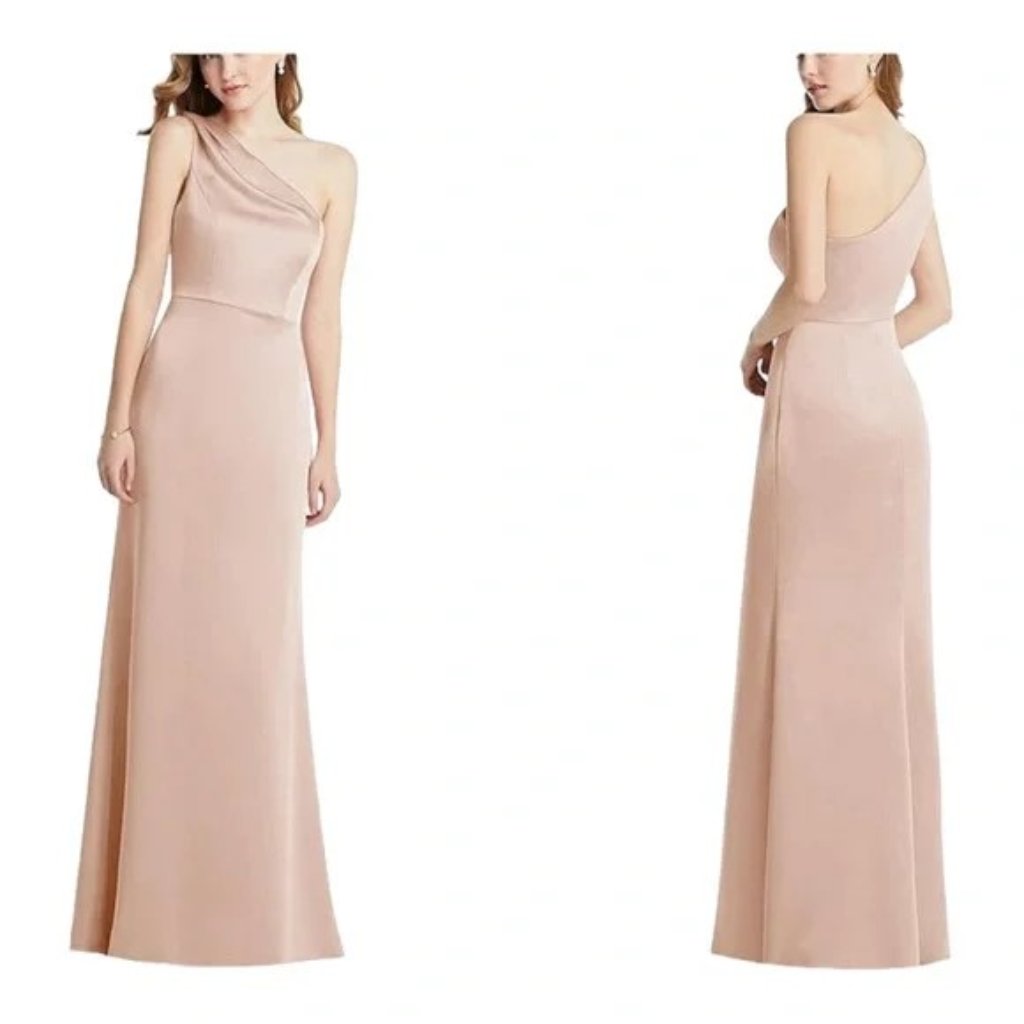 Nwt Size 16r: Lovely Shirred One Shoulder Satin Long Evening Gown Max